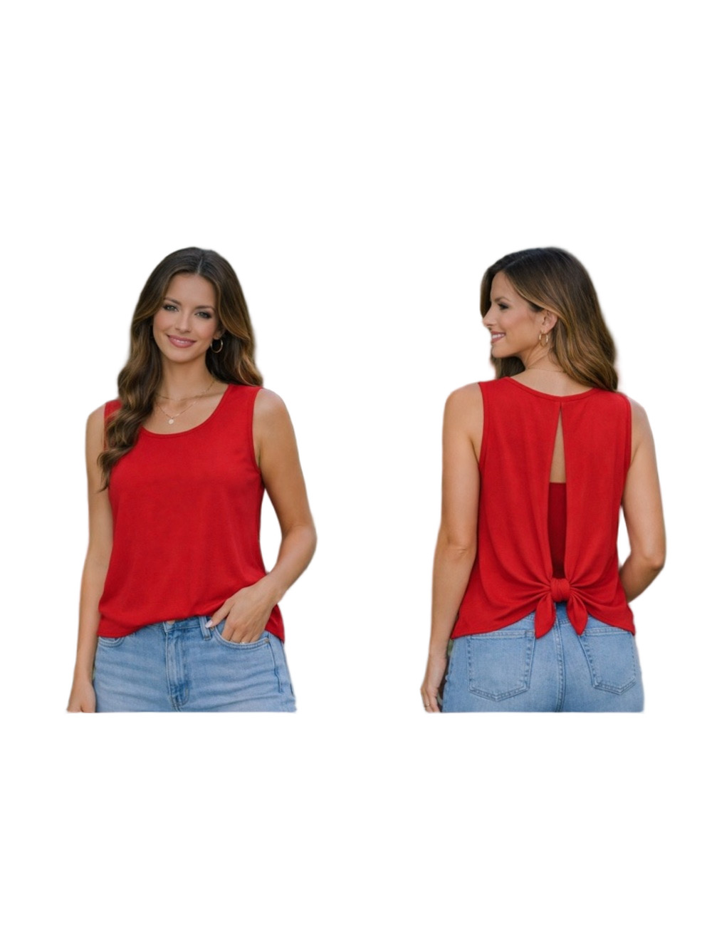 brit & bri Red Sleeveless open back Tank Top